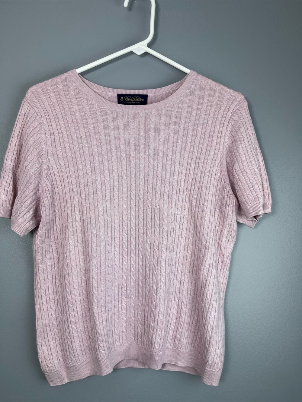 Brooks Brothers Light Pink Cable-Knit Short Sleeve Sweater